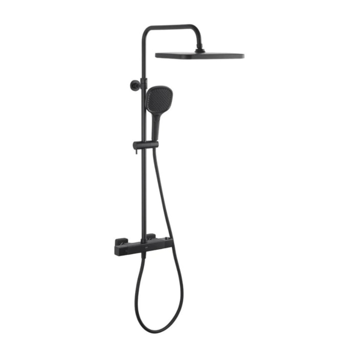 Set de douche avec mitigeur thermostatique + douche de tête + douchette 3 jets, noir mat (SATSSTZC)