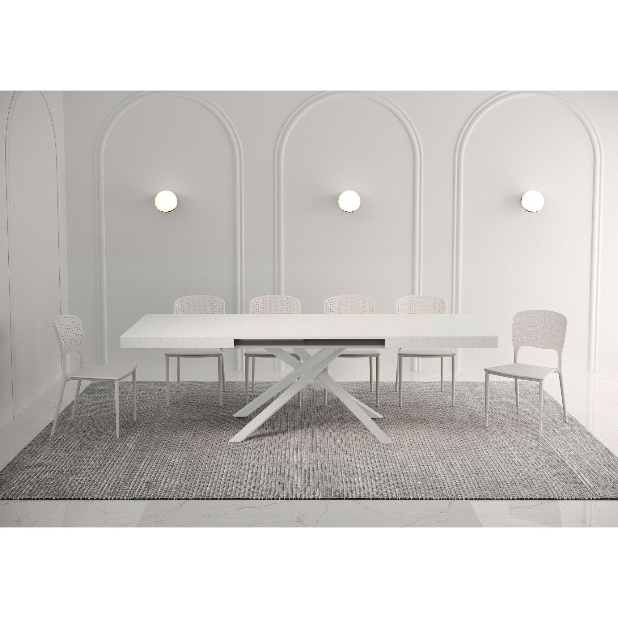Table extensible 90x140/400 cm Karida frêne blanc pieds blanc