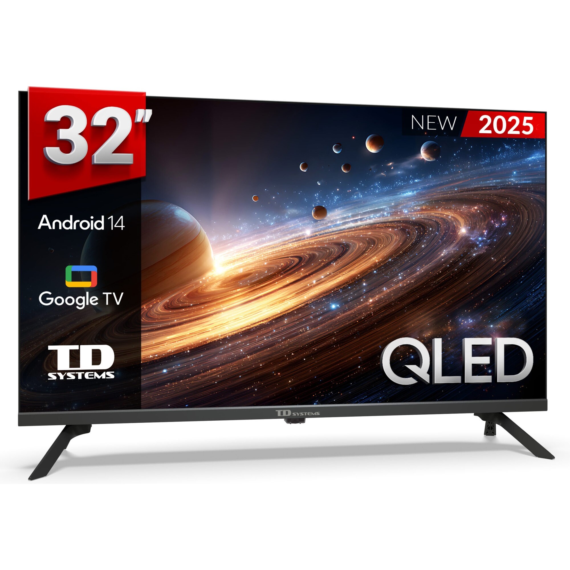 Smart TV 32 pulgadas Qled HD Hey Google Official Assistant con control por voz. Televisor Android 14 - TD Systems M32K21GLQ