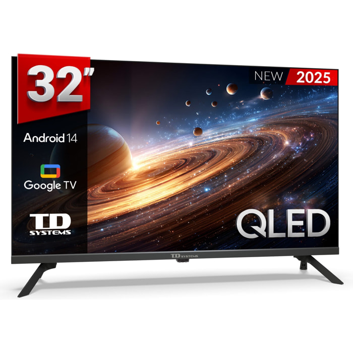Smart TV 32 pulgadas Qled HD Hey Google Official Assistant con control por voz. Televisor Android 14 - TD Systems M32K21GLQ