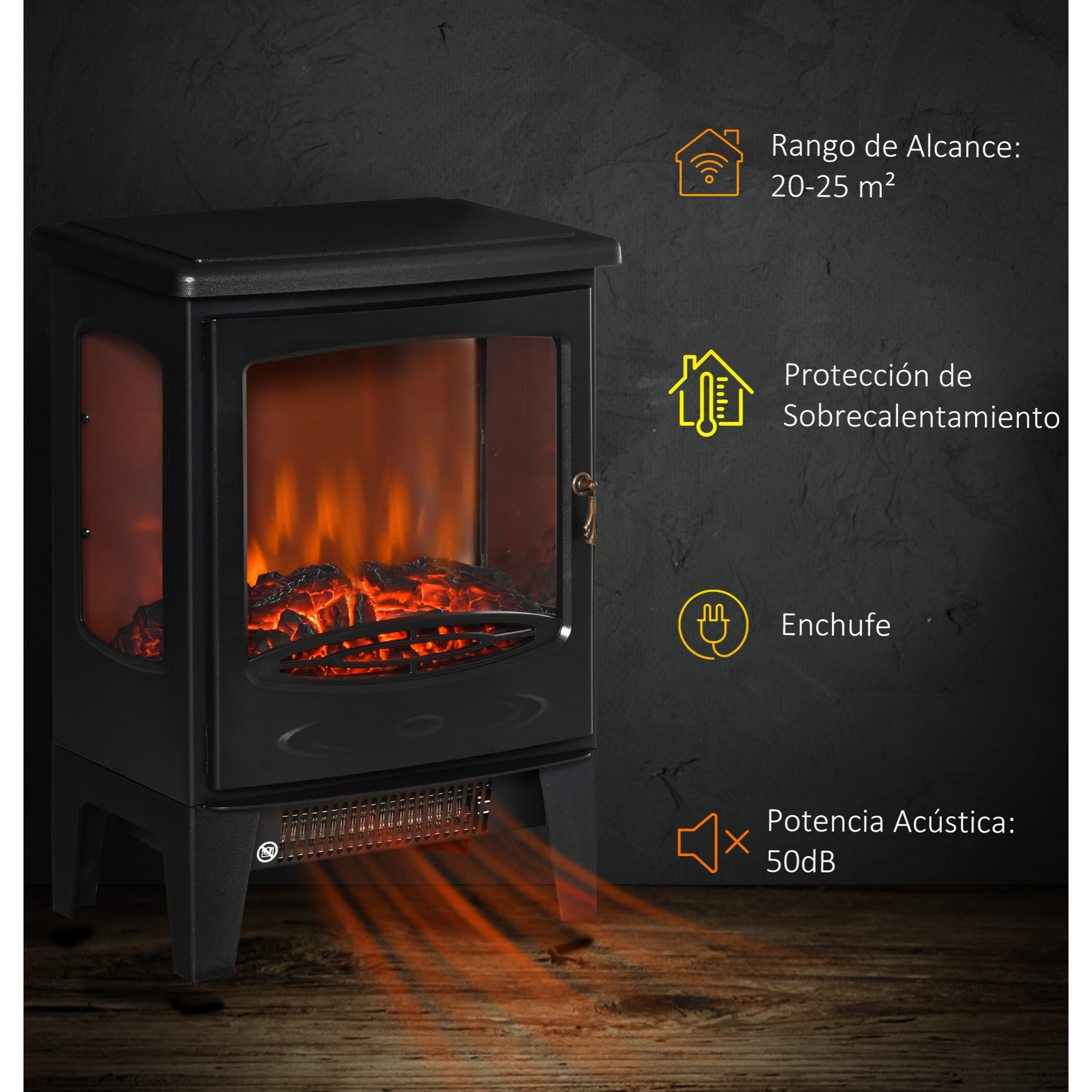 Chimenea Eléctrica 900W/1800W Chimenea Decorativa con Ventanas Efecto de Llama Temperatura Ajustable y Protección Sobrecalentamiento para 20-25 Ã£Å½Â¡ 39x26x54,8 cm Negro
