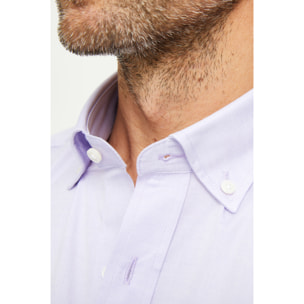 Camicia Uomo 1 Bottone Button Down Con Taschino Super Oxford Unito Lilla