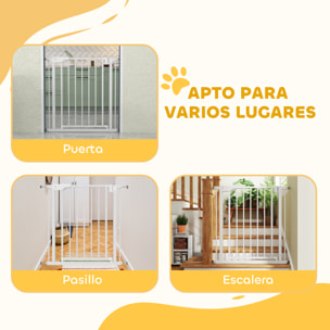 Barrera de Seguridad para Niños y Perros, Ancho 76-82 cm, Puerta para Perros, Bloqueo Doble, Cierre Automático, Apertura Dos Sentidos, para Puertas, Escaleras, Montaje a Presión, Blanco