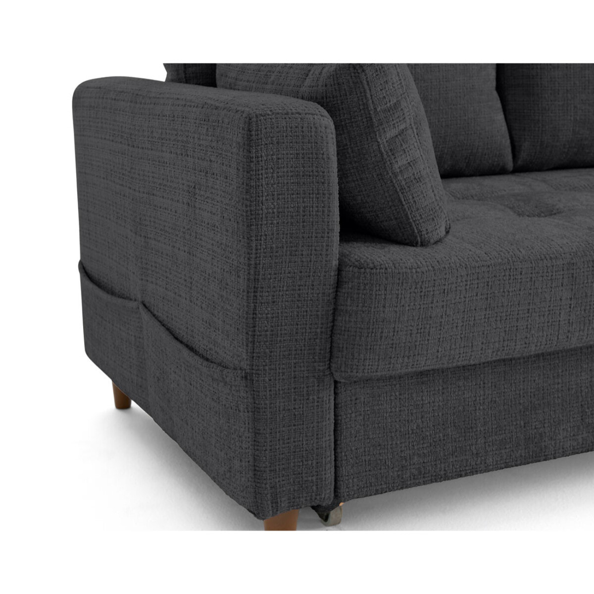 Anna - canapé droit 3 places convertible avec poche en velours texturé - Gris Anthracite