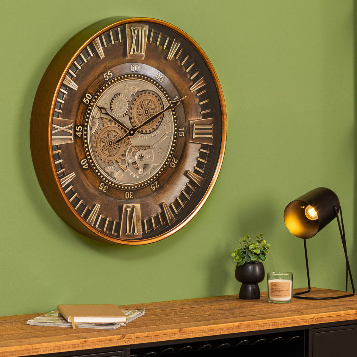 Horloge mécanique Yoni métal marron D59cm