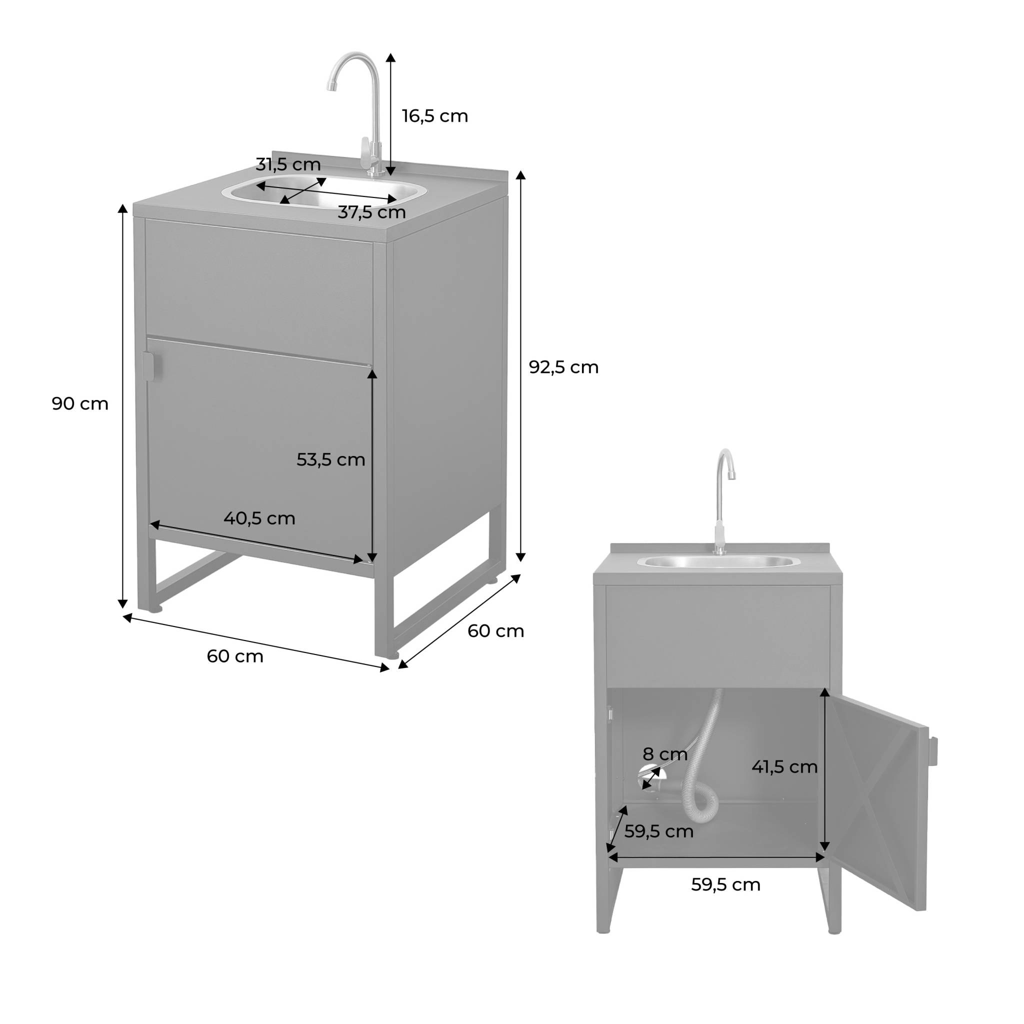 Module de cuisine extérieure acier évier et 1 porte L60cm KEA