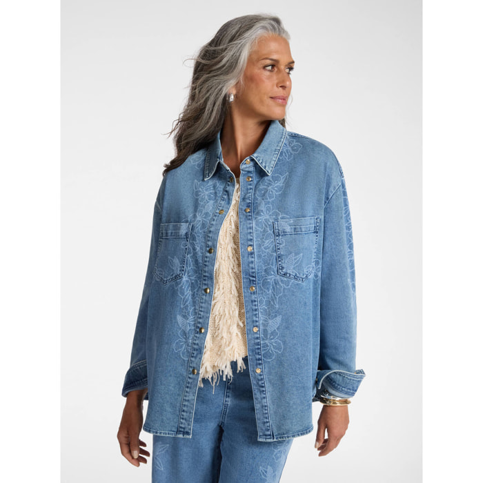 Elena Mirò - Camicia floreale in denim - Azzurro