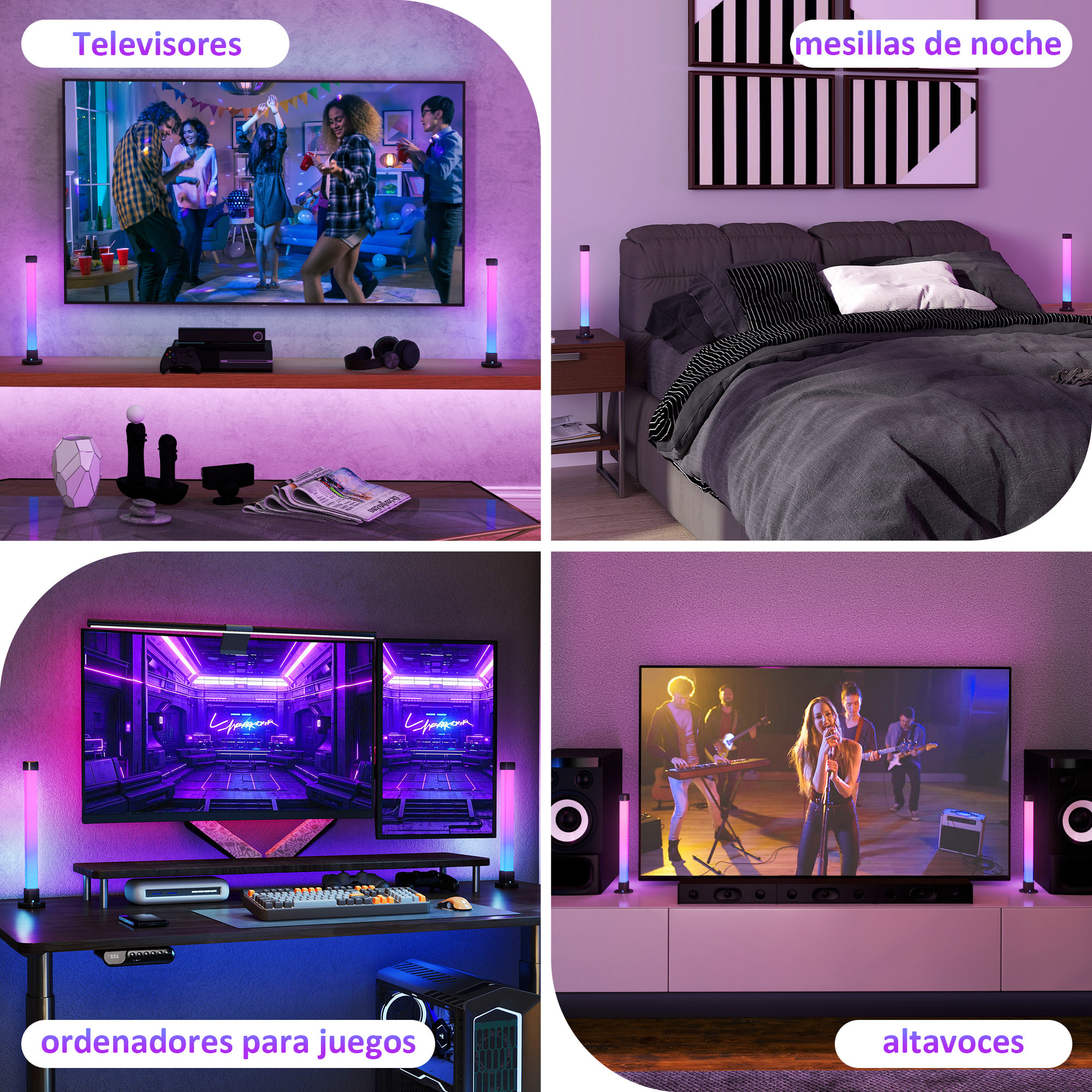 Conjunto de Lámparas de Mesa Inteligente Lámparas de Mesa LED con Control Remoto App Bluetooth Sincronización con Música y Temporizador para Salón Sala de Juegos Dormitorio Blanco