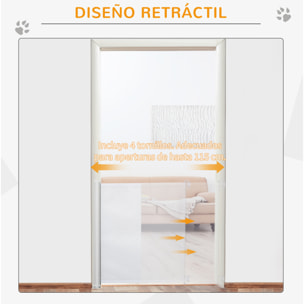 Barrera para Perros Retráctil Puerta para Perros Plegable con Ancho Ajustable 5,5-115 cm Barrera de Seguridad para Perros con Función Enrollado Automático y Asa para Escaleras y Puertas Blanco