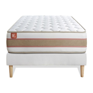 Ensemble Matelas Le Délicat - 26cm - Ressorts ensachés et mémoire de forme - Technologie hybride, fabrication responsable. - Sommier Tapissier Blanc