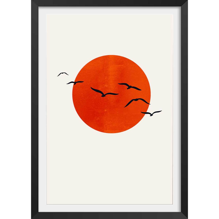 Poster soleil levant Affiche sous cadre noir