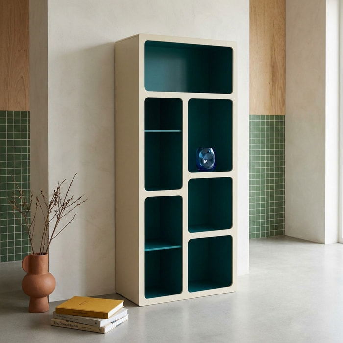 Etagère bibliothèque organique décor bois bicolore 8 compartiments  AGATHA