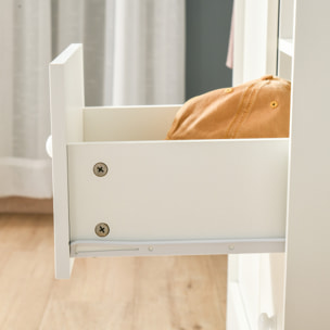 Armoire - meuble multi-rangements - placard porte 5 étagères, 3 niches, 2 tiroirs - panneaux de particules blanc