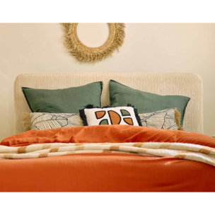 Goyave - lit coffre - 160x200 - en velours côtelé - sommier inclus - Beige