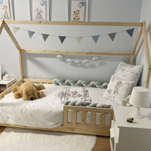 Set de cama infantil cabaña ''bosco'' 90x190cm + colchón serenia 90x190cm (altura 17cm), transpirable, adaptable y atérmico