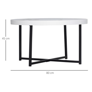 HOMCOM Mesa de Centro Mesa de Salón Redondo con Encimera Símil Mármol y Marco de Metal para Oficina Dormitorio Comedor Estilo Moderno 80x80x45 cm Blanco