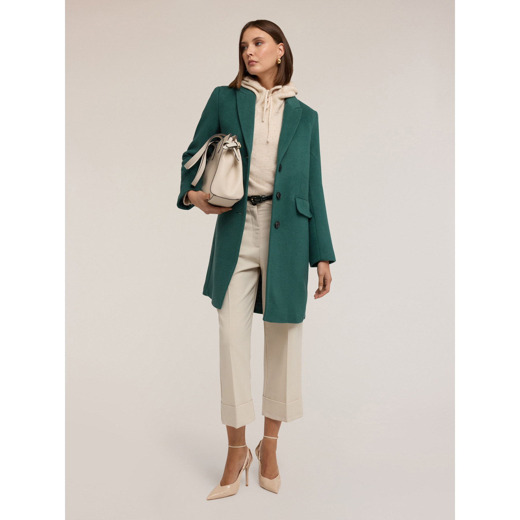 Motivi - Cappotto in misto lana ammagliato - Verde