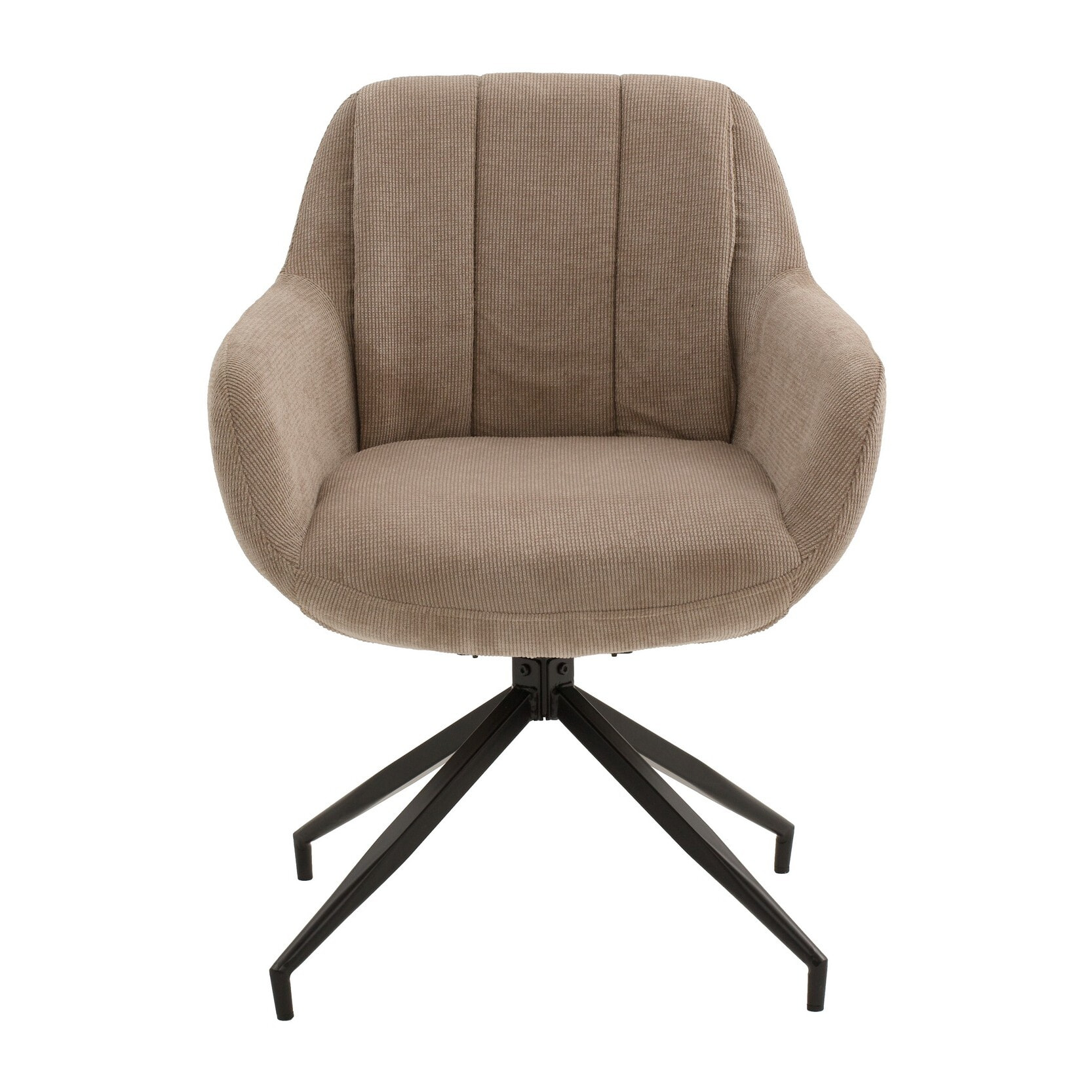 Set di 2 poltroncine girevoli STONESTOWN in tessuto beige e gambe in metallo nero, con braccioli