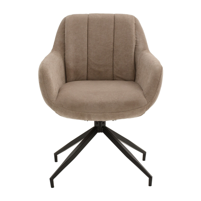 Set di 2 poltroncine girevoli STONESTOWN in tessuto beige e gambe in metallo nero, con braccioli