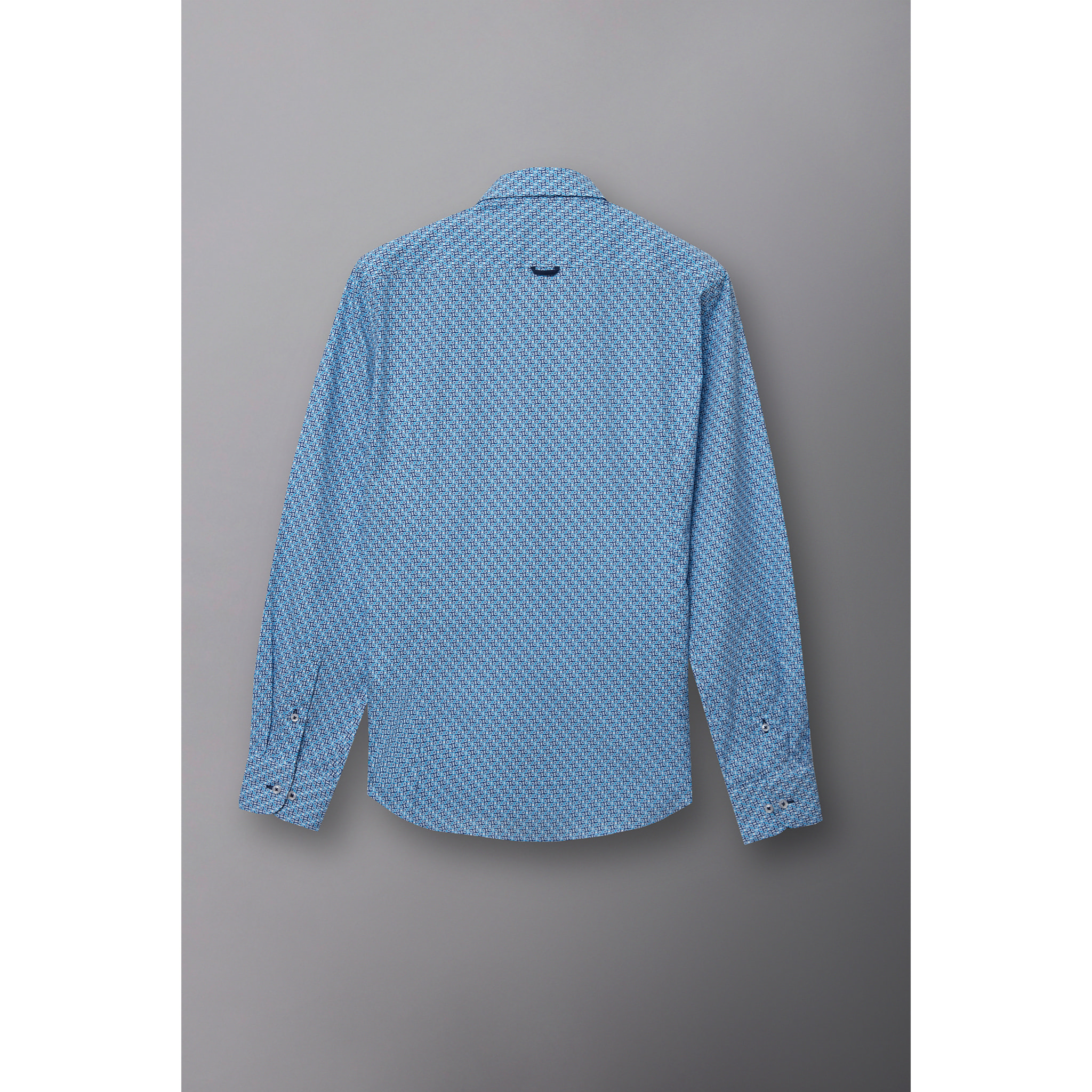 camicia uomo 1 bottone button down slim Popeline Stampato Bianco e Blu