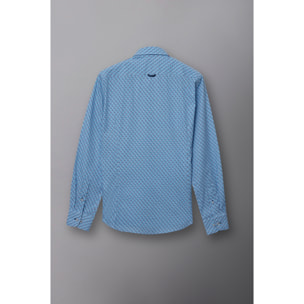 camicia uomo 1 bottone button down slim Popeline Stampato Bianco e Blu
