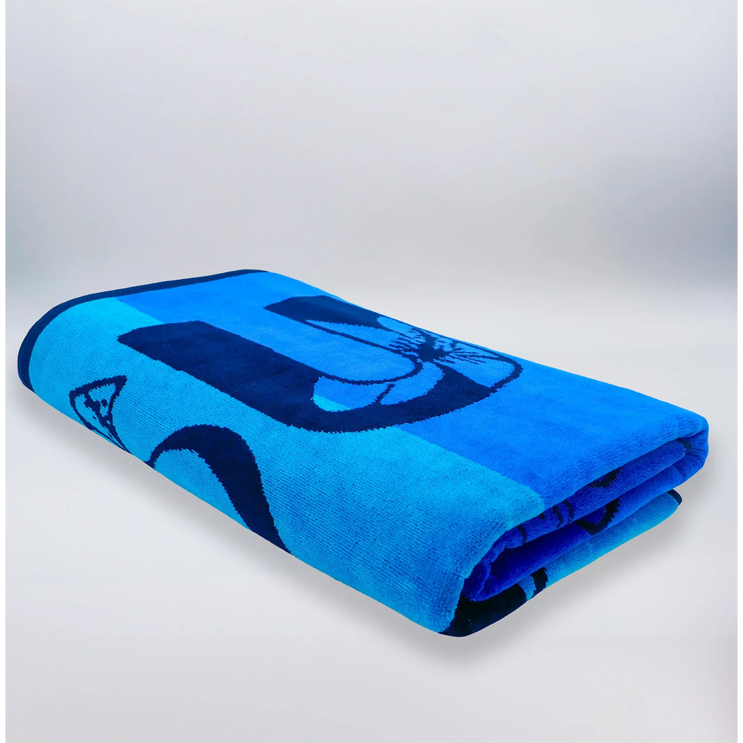 Serviette de plage éponge velours Jacquard Bleu 95x175 440g/m² - Pyrgos