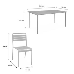Table de jardin métal + 6 assises kaki Amélia traitement antirouille. lattes et bords arrondis