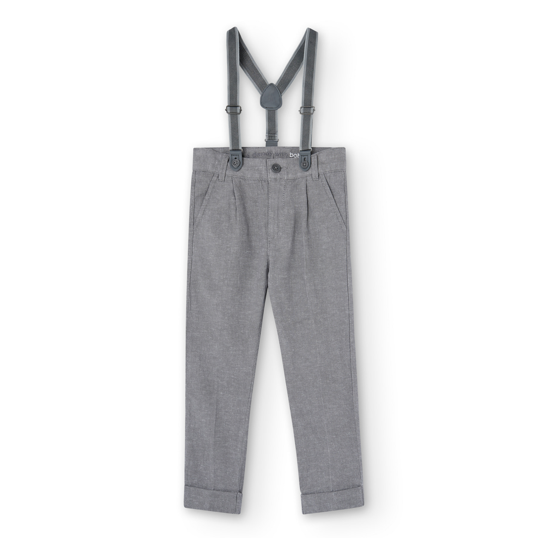 Pantalón lino para niño en botón de color gris liso