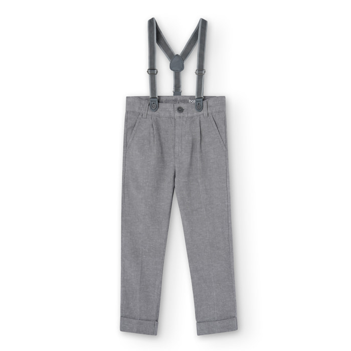 Pantalón lino para niño en botón de color gris liso