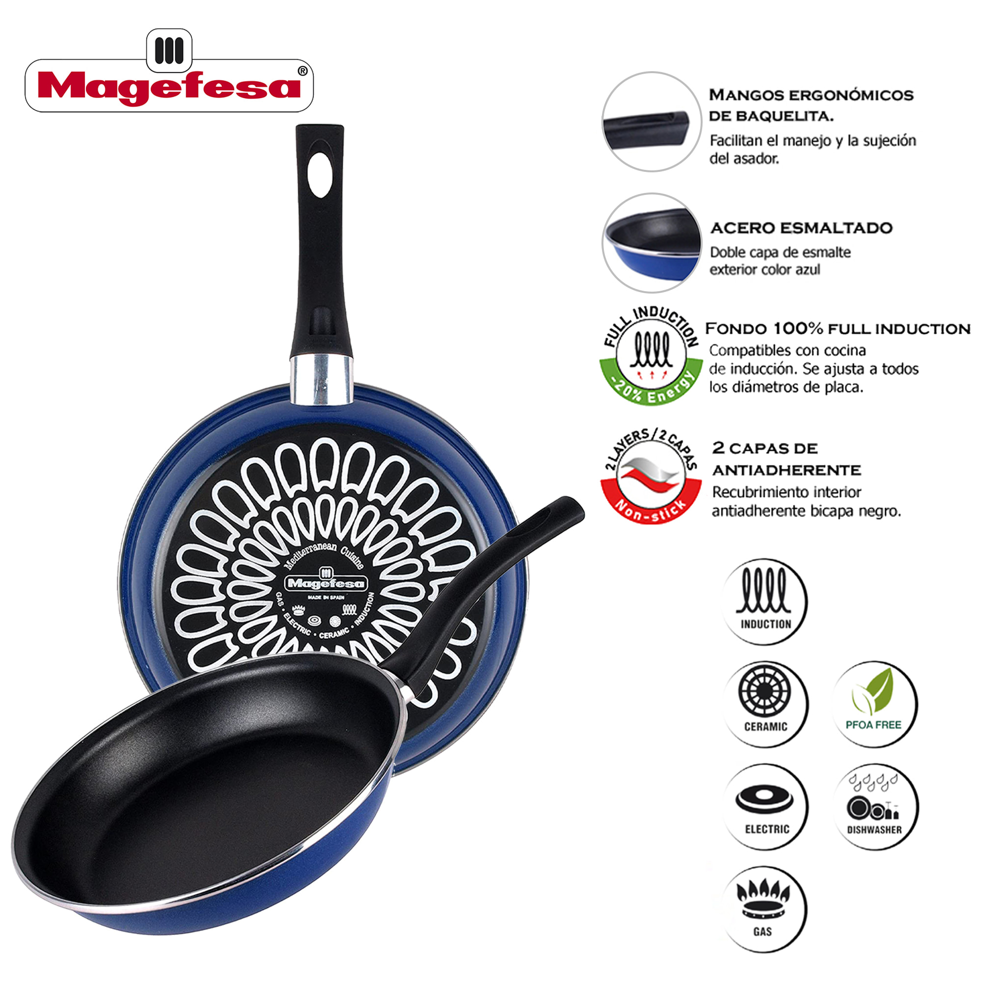 Magefesa colección Paula sartén 28 en acero esmaltado vitrificado, apto inducción y lavavajillas