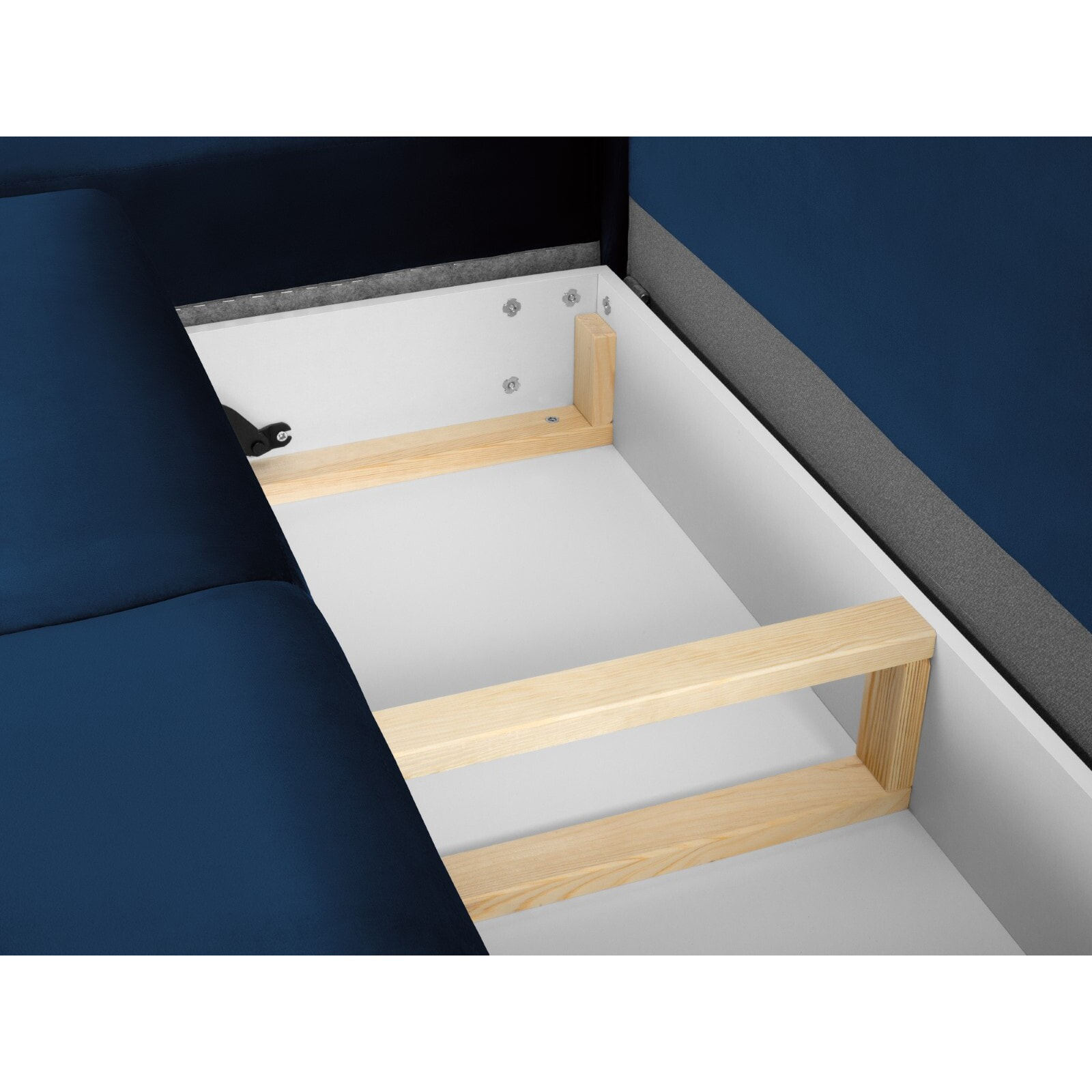 Canapé d'angle gauche convertible avec coffre de rangement "Kyoto" 5 places en velours bleu roi