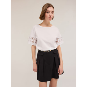 Motivi - T-shirt con maniche effetto crochet - Bianco