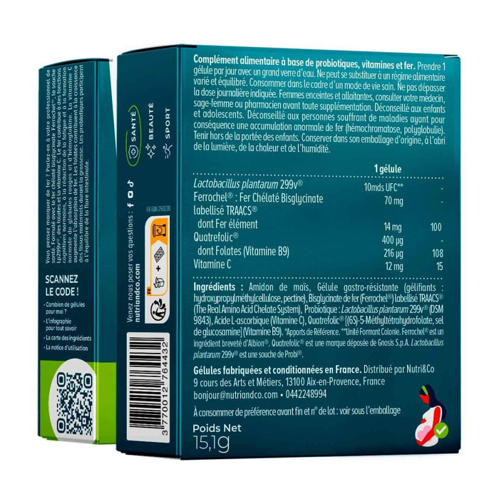 Nutri&Co Fer Bisglycinate et sa Souche Lactique - 30 gélules Vegan