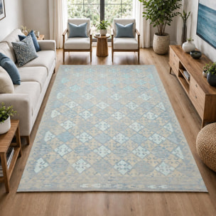 Tapis kilim au motif géométrique, tissé plat en laine, ZANURIL