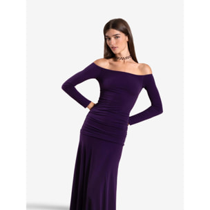 Vestido midi de punto escote bardot