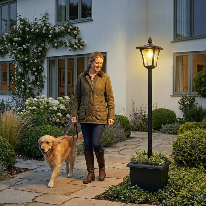 Lampadaire solaire LED jardinière 2 en 1 H.160 cm noir