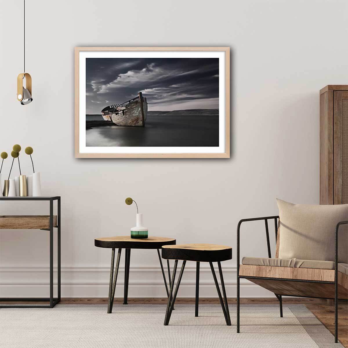 Affiche bateau destination finale Affiche + cadre en bois - Chêne