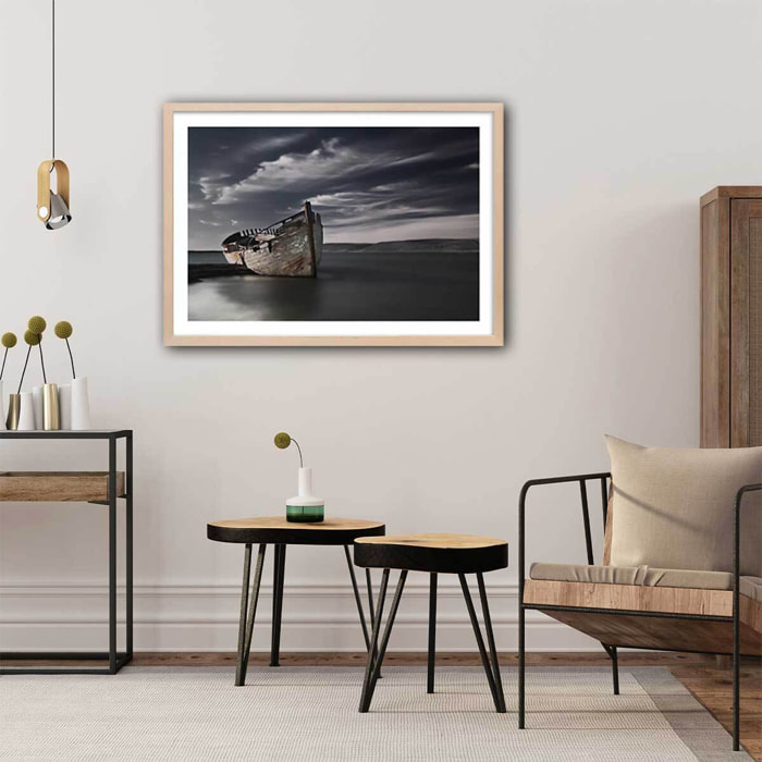 Affiche bateau destination finale Affiche + cadre en bois - Chêne