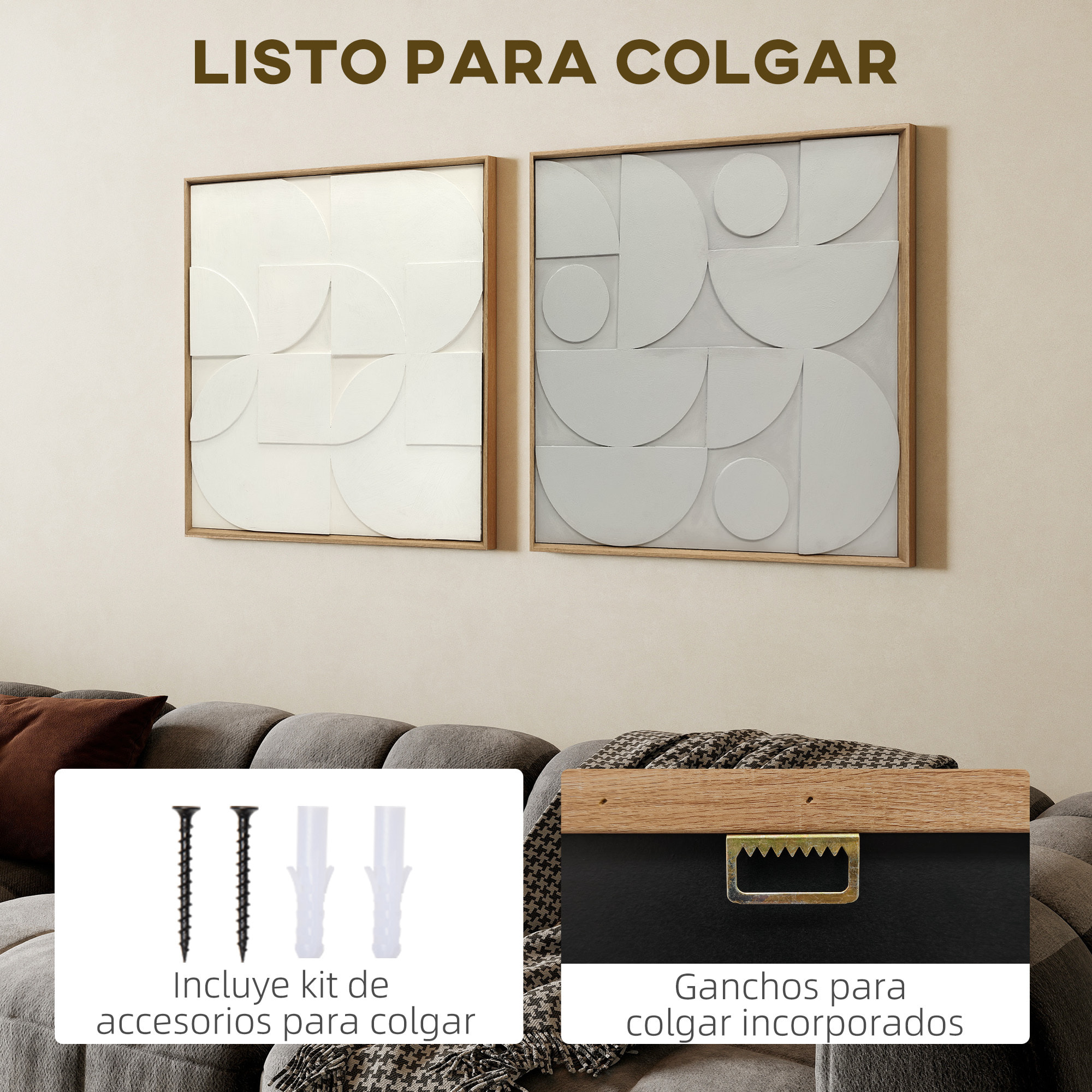 Decoración de Pared de Madera 3D, Juego de 2 Piezas, Adornos de Pared 80 cm con Patrones Geométricos Huecos, Decoración Moderna para Salón, Dormitorio, Pasillo, Blanco