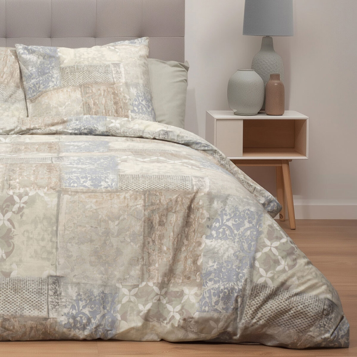 Parure de lit avec housse de couette 240x220 cm + 2 taies d'oreiller 65x65 cm 100% percale de coton - ARIANE -