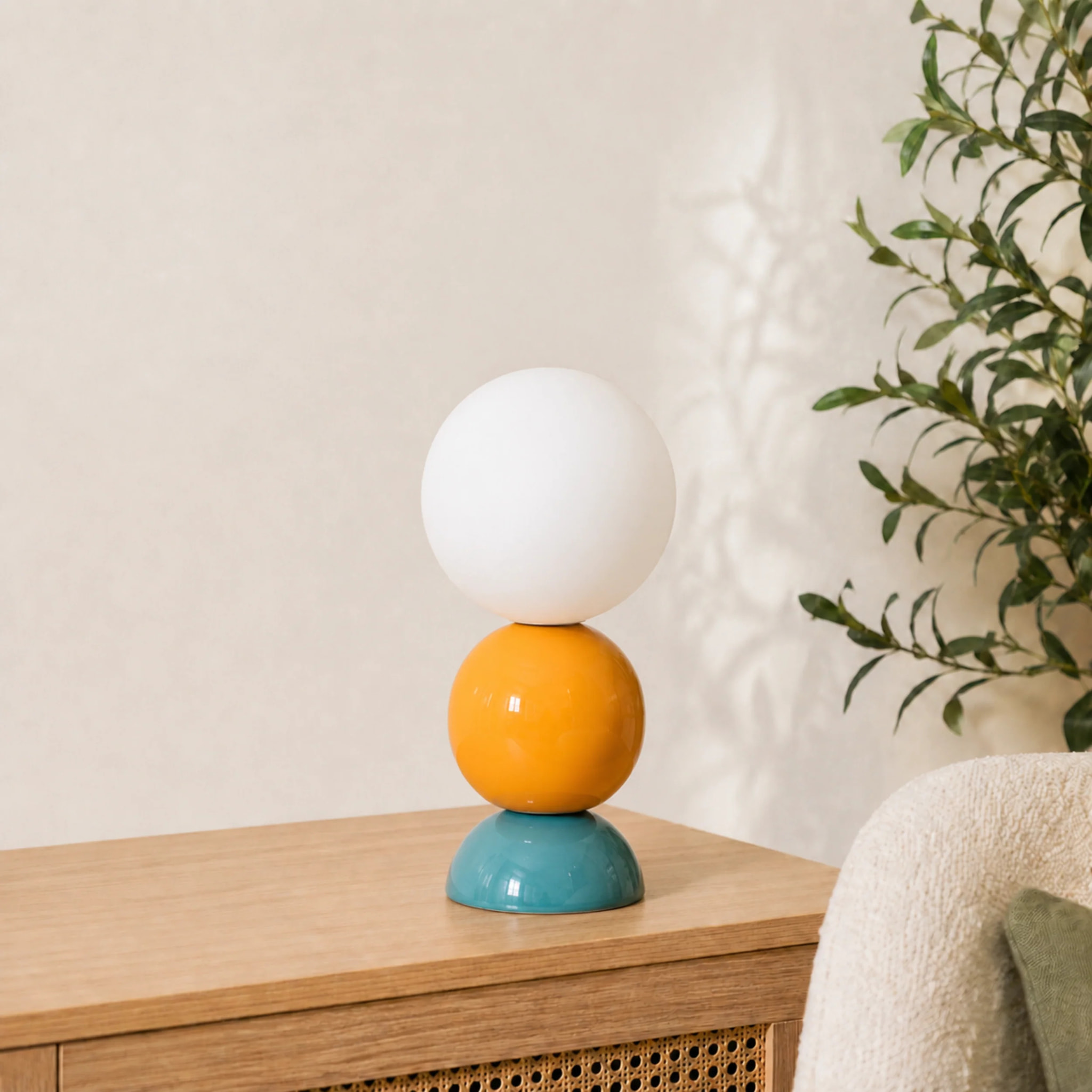 Lampe à poser en céramique bleu et jaune - Pili