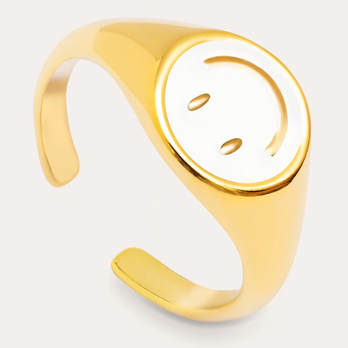 Anillo Smiley White Enamel Baño Oro