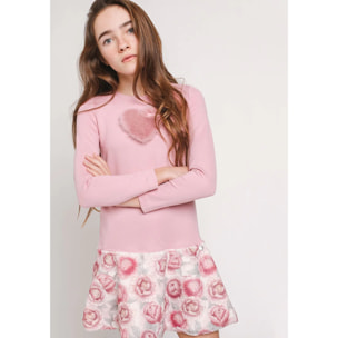 Vestido rosa con corazón de piel para niña
