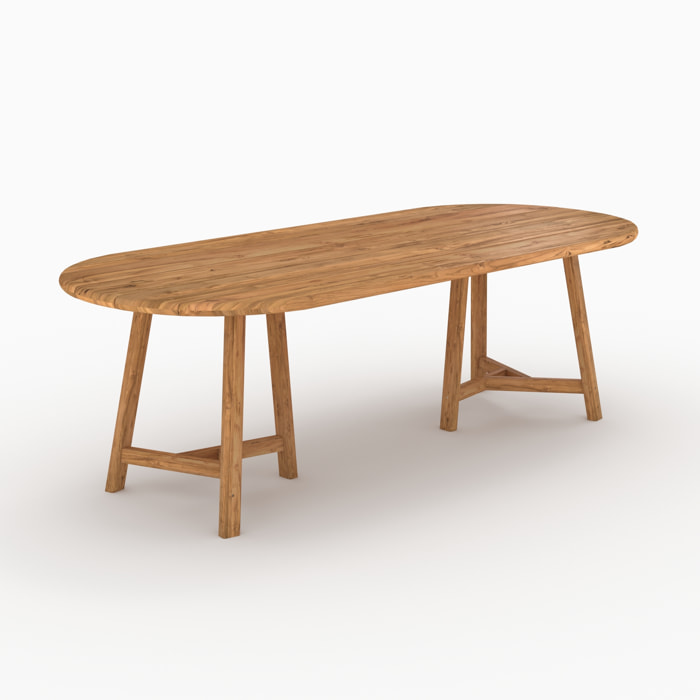 Table de jardin ovale en bois de teck recyclé 10 personnes - Bora
