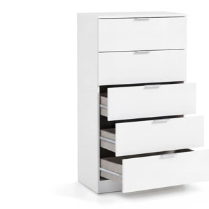 Cómoda alta de 5 cajones en blanco artik 60x110 cm Akari Blanco Artik (Blanco Mate)