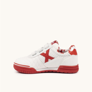 Zapatillas Infantiles de Fútbol Sala en Color Blanco y Rojo con Triple Velcro MUNICH G-3 KID VCO 455