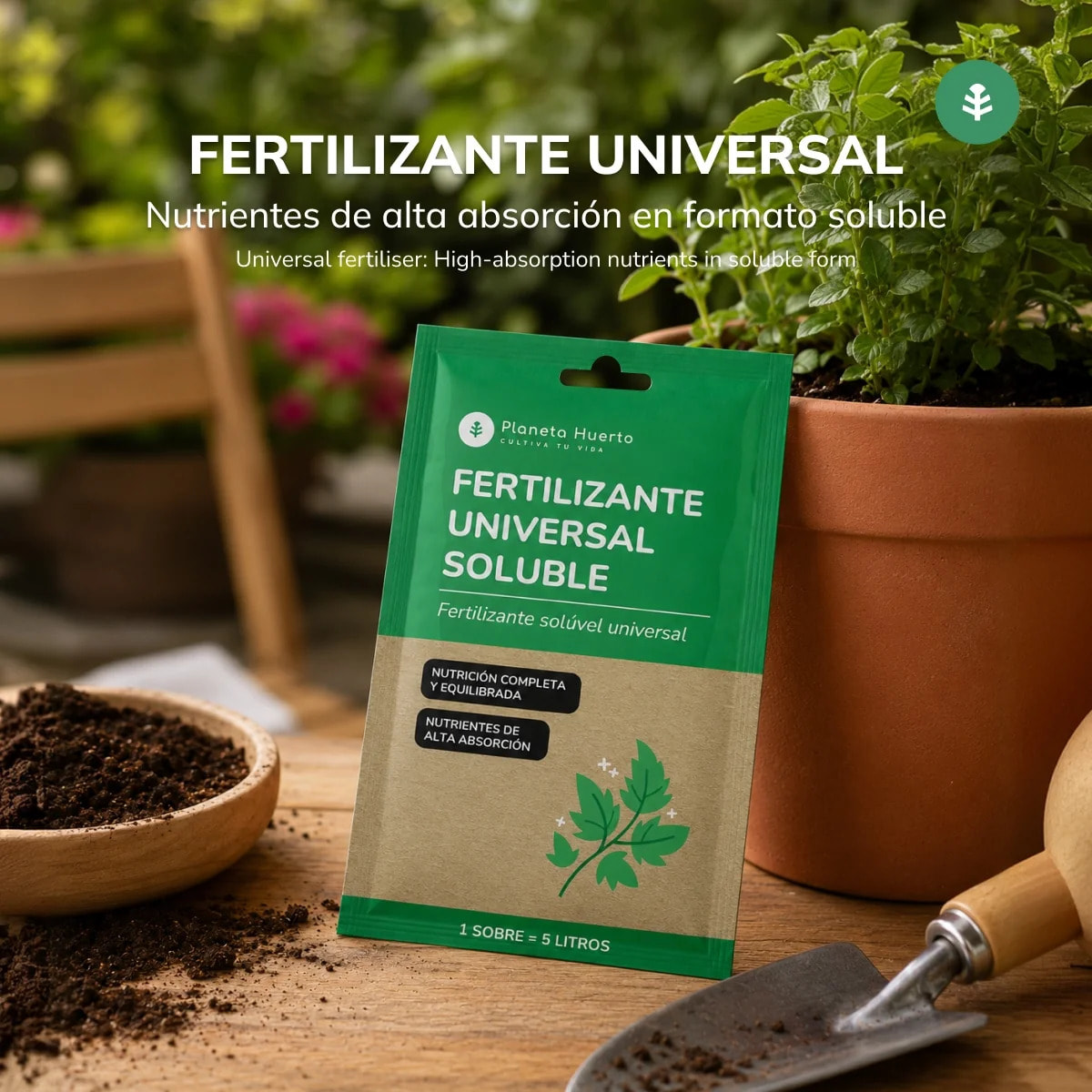 Pack fertilizante universal soluble Planeta Huerto 5uds para 25l