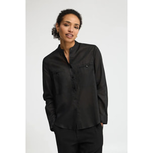 Camisa negra de ramio con cuello mao y corte holgado con bordado Polo Club