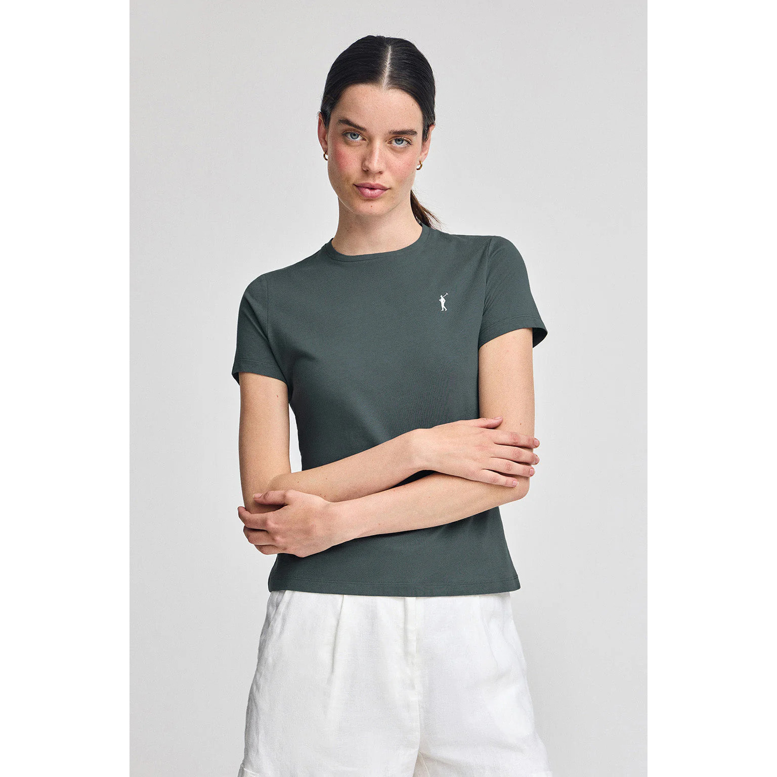 Maglietta grigio pietra a girocollo e ricamo Rigby Go