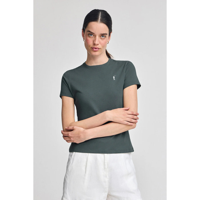 Maglietta grigio pietra a girocollo e ricamo Rigby Go